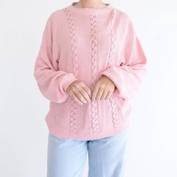 Vintage Willow Ridge Pink Cable Knit Mockneck Barbiecore Preppy Sweater L - Picture 2 of 10